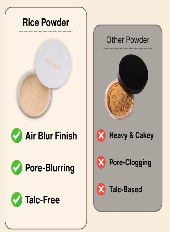 ميلك تاتش بودرة تثبيت الوجه MILKTOUCH Air Blur Rice، بودرة سائبة ومضغوطة، خفيفة الوزن، نباتية، تدوم 24 ساعة، مقاومة للماء - شفافة - Image 5